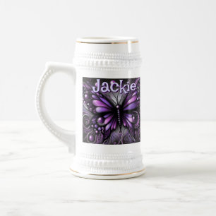 Gothic Butterfly Lila Black Personalisiert Bierglas