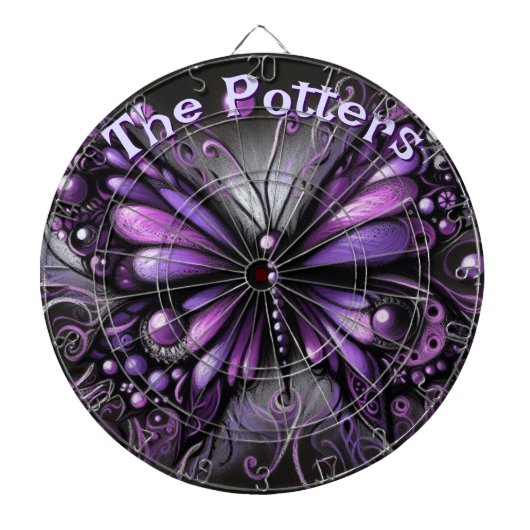 Gothic Butterfly Lila Black Personalisiert Dartscheibe (vorne)