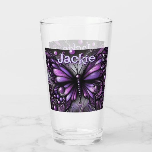 Gothic Butterfly Lila Black Personalisiert Glas (Rückseite)