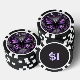 Gothic Butterfly Lila Black Personalisiert Pokerchips