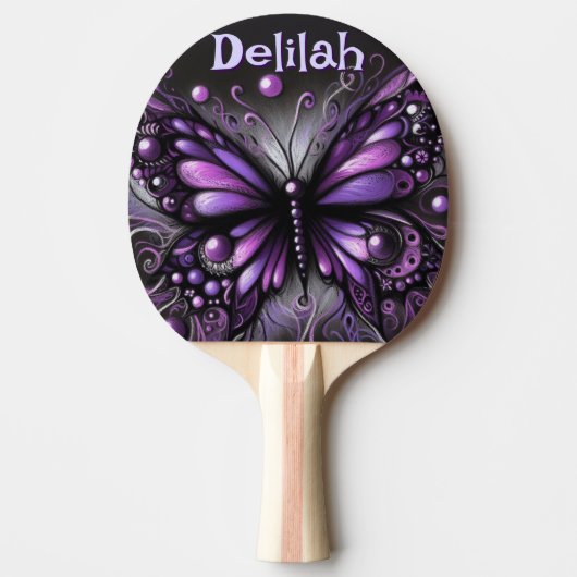 Gothic Butterfly Lila Black Personalisiert Tischtennis Schläger (Vorderseite)