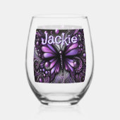 Gothic Butterfly Lila Black Personalisiert Weinglas Ohne Stiel (Rückseite)