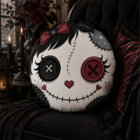 Gothic Button Eye Puppen-Gesicht Pink Schwarz Hall