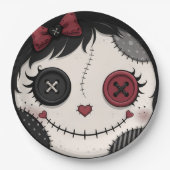 Gothic Button Eye Puppen-Gesicht Rosa Schwarz Hall Pappteller (Vorderseite)