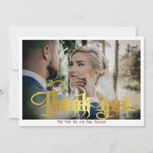 Gothic Calligraphy Monogram Elegant Wedding Foto Dankeskarte