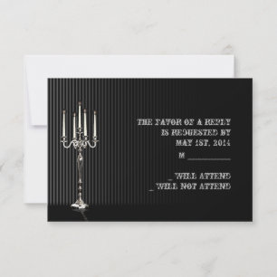 Gothic Candelabra auf Black Silver Stripe Response RSVP Karte