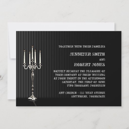 Gothic Candelabra Stripe Wedding Einladung (Vorderseite)