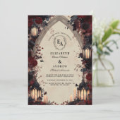 Gothic Candlelit Arch Rose Wedding Einladung (Stehend Vorderseite)