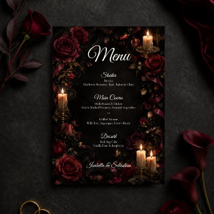 Gothic candlelit Hochzeitsmenü in melancholischer Menükarte