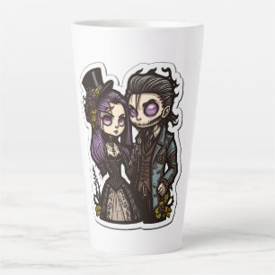Gothic Cartoon Couple Sticker Art Latte Tasse