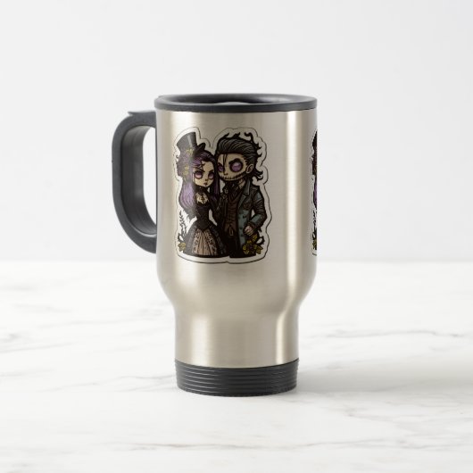 Gothic Cartoon Couple Sticker Art Travel/Pendler Reisebecher (Vorderseite Links)