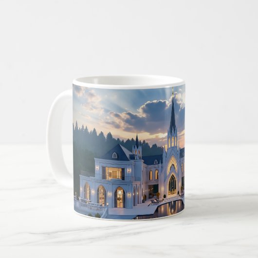 Gothic Castle at Dusk – Luxury Nature Mug Design Kaffeetasse (Vorderseite Links)