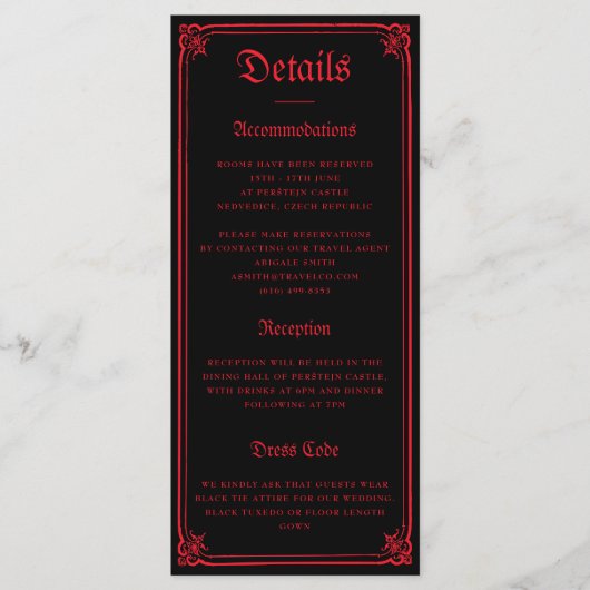 Gothic Castle Black Red Wedding Enclosure Card (Vorderseite)