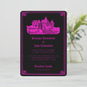 Gothic Castle Border Hot Pink Black Wedge Einladung (Stehend Vorderseite)