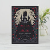 Gothic Castle Floral Halloween Hochzeit Einladung (Stehend Vorderseite)
