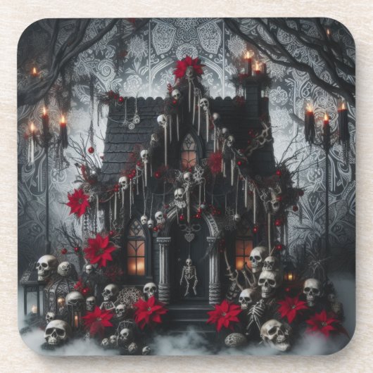 Gothic Castle Night with Skulls, Candles Dark Getränkeuntersetzer (Vorderseite)