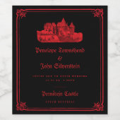 Gothic Castle Red Black Border Wedding Invitation Weinetikett (Einzelnes Label)
