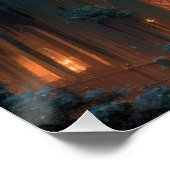 Gothic Castle Under Aurora Fantasy Night Art Poster (Ecke)