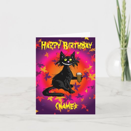 Gothic Cat Birthday Card Personalised Karte (Vorderseite)