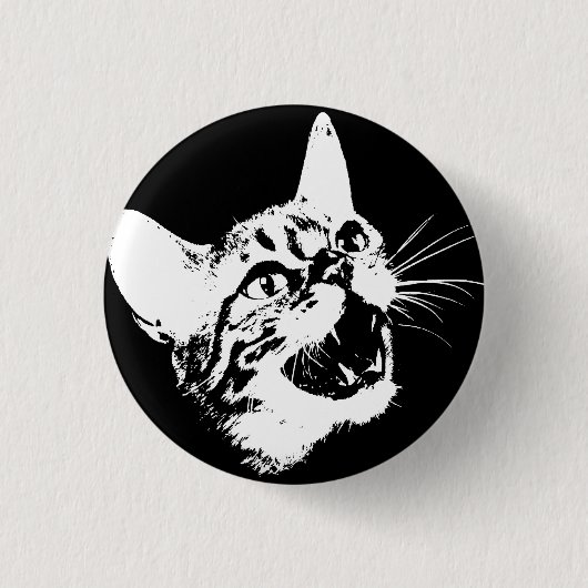 Gothic Cat Feral Evil Beängstigend Growl Fangs Button (Vorderseite)