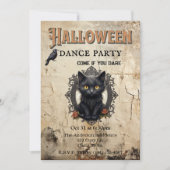 Gothic Cat im Mirror Halloween Dance Party Einladung (Vorderseite)