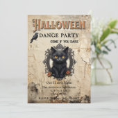 Gothic Cat im Mirror Halloween Dance Party Einladung (Stehend Vorderseite)