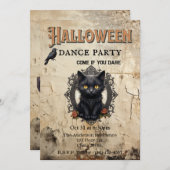 Gothic Cat im Mirror Halloween Dance Party Einladung (Vorne/Hinten)