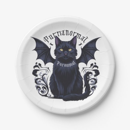 Gothic Cat mit Bat Wings Pappteller (Vorderseite)