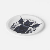 Gothic Cat mit Bat Wings Pappteller (Schrägansicht)