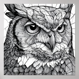 Gothic Cathedral Art: Majestic Owl Stained-Glass Poster