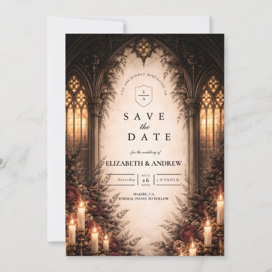 Gothic Cathedral Candlelight Wedding Save The Date (Vorderseite)