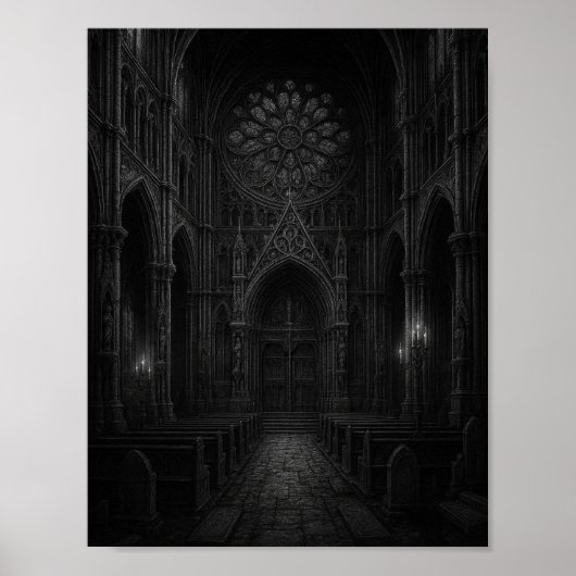 Gothic Cathedral in Black + White Poster (Vorne)