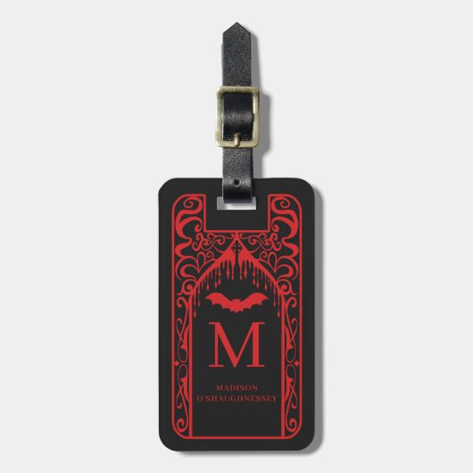 Gothic Cathedral Red Black Vampire Monogramm Gepäckanhänger (Vorderseite vertikal)