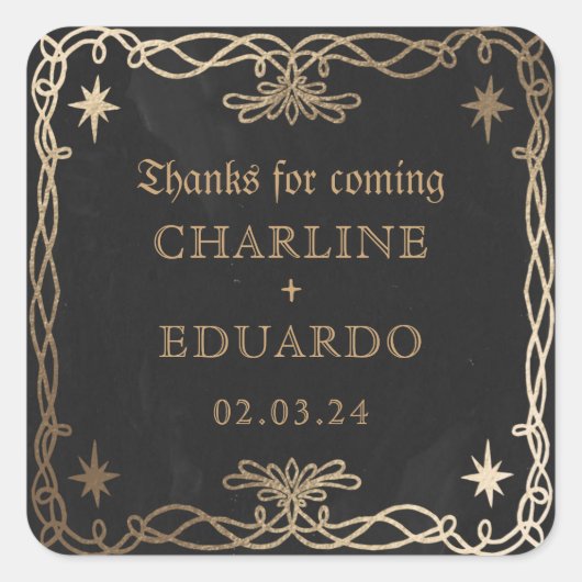 Gothic Celestial Fantasy Gold Ivy Wedding Quadratischer Aufkleber (Vorderseite)