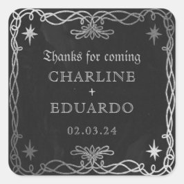 Gothic Celestial Fantasy Silver Ivy Wedding Quadratischer Aufkleber