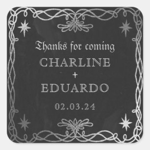 Gothic Celestial Fantasy Silver Ivy Wedding Quadratischer Aufkleber