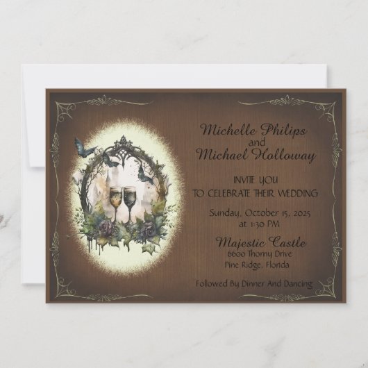 Gothic Champagne Dreams Wedding Einladung (Vorderseite)