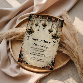 Gothic Chandelier Roses Birthday Einladung