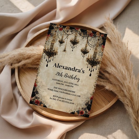 Gothic Chandelier Roses Birthday Einladung