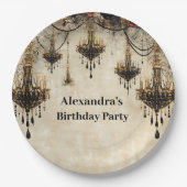 Gothic Chandelier Roses Birthday Pappteller (Vorderseite)