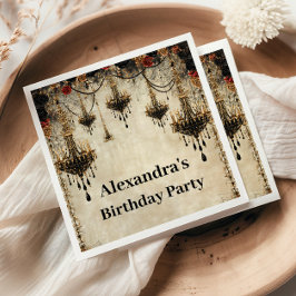 Gothic Chandelier Roses Birthday Serviette