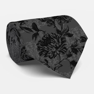 Gothic Charcoal Damask Black Floral Wedding Krawatte