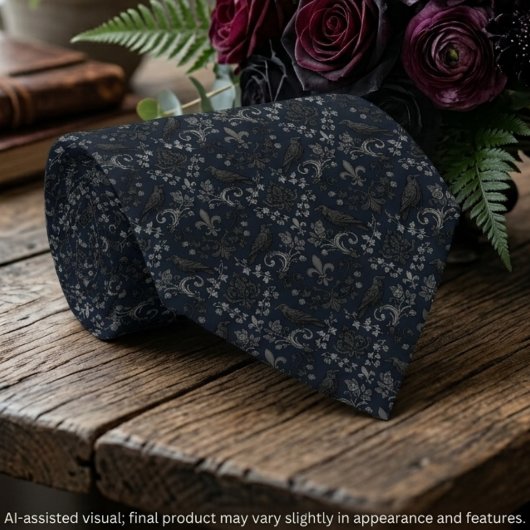 Gothic Charcoal Schwarz Damast Raben Design Krawatte