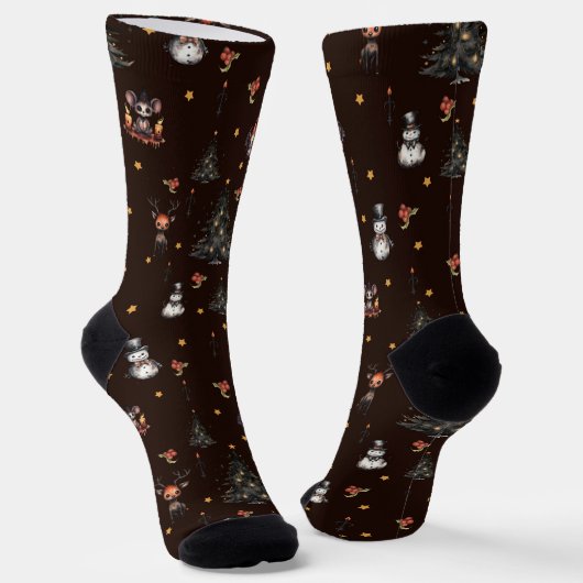 Gothic-Christbaum-Schneemann-Tiere Socken (Gewinkelt)