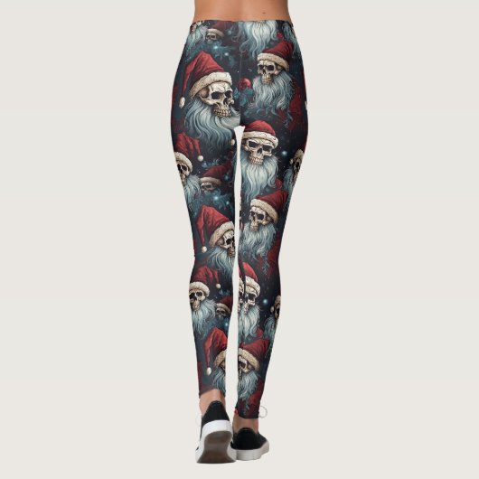 Gothic Christmas Dark Skulls Weihnachtsmannmützen Leggings (Rückseite)