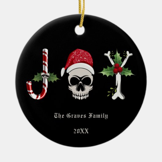Gothic Christmas JOY Skull Keramik Ornament (Vorne)