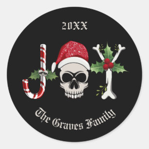 Gothic Christmas JOY Skull Runder Aufkleber