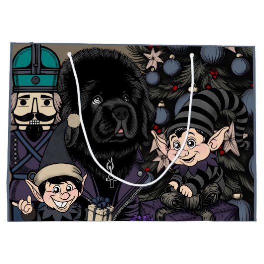 Gothic Christmas Newfundland Welppy Dog Große Geschenktüte (Rückseite)