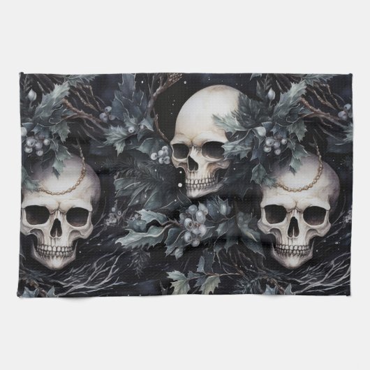 Gothic Christmas Skulls Geschirrtuch (Horizontal)