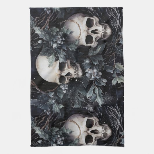 Gothic Christmas Skulls Geschirrtuch (Vertikal)